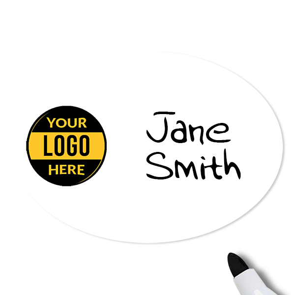 Customized Oval 1.75 x 2.5 Dry Erase Reusable Name Tag - Example