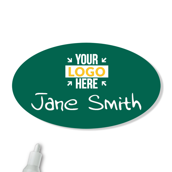 Customized Oval 1.75 x 3 Chalkboard Reusable Name Tag - Example