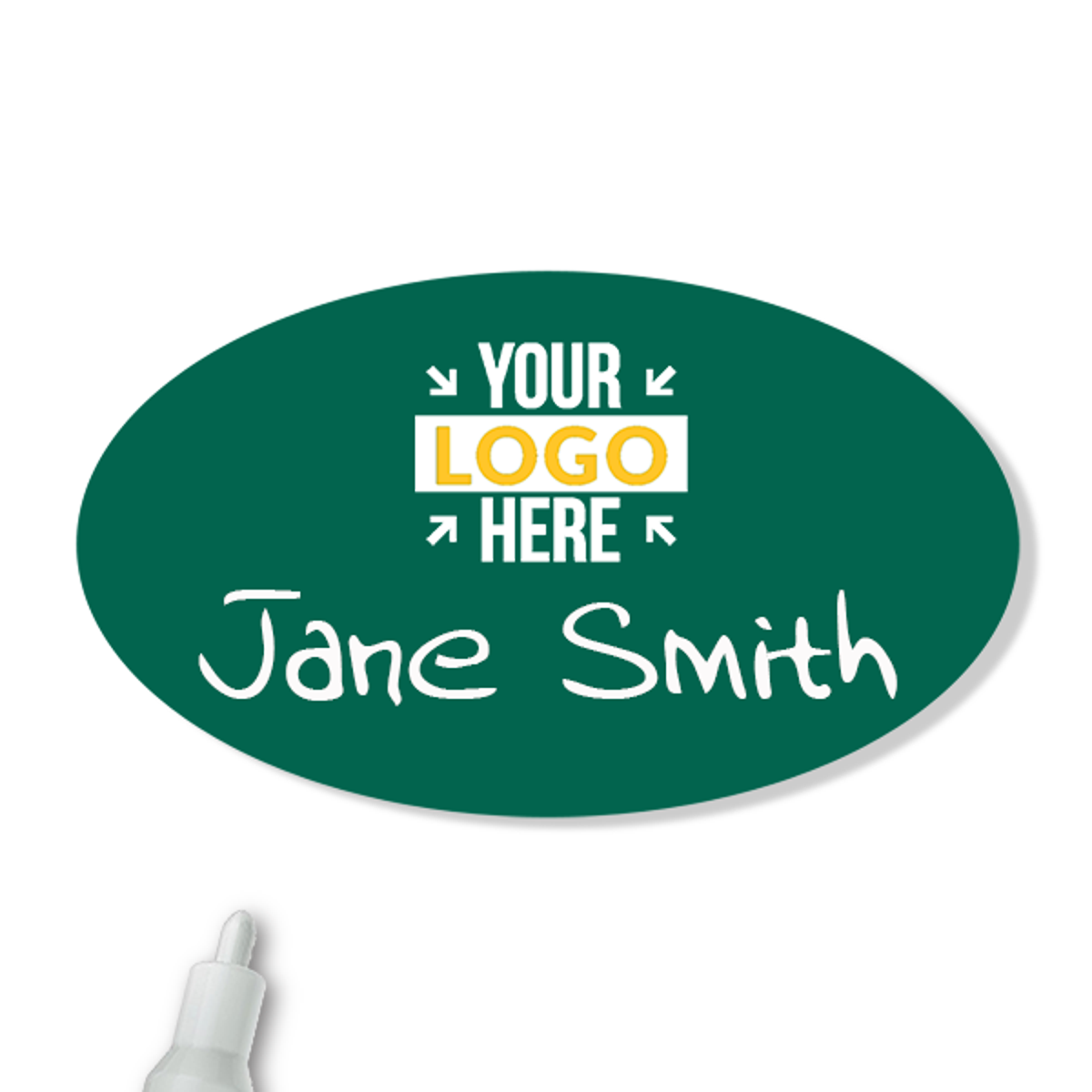 Customized Oval 1.75 x 3 Chalkboard Reusable Name Tag - Example
