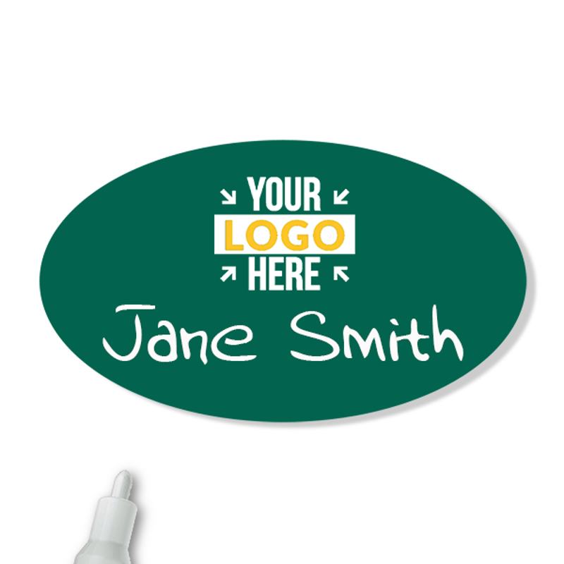 Customized Oval 1.75 x 3 Chalkboard Reusable Name Tag - Example