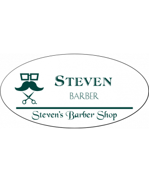 Barber Shop 3 Line Oval Name Badge