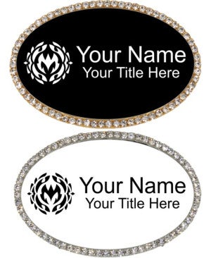 Bling Rhinestone Engraved Oval Name Badge