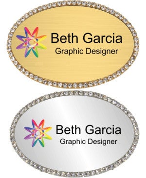 Bling Rhinestone Full Color Oval Badge