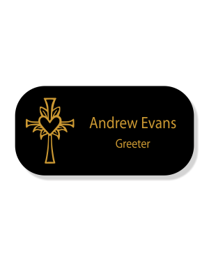 Cross with Lily and Heart Faith Engraved Name Tag - Rectangle