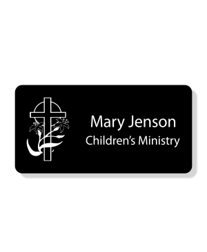 Lily Cross Faith Engraved Name Tag - Rectangle