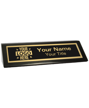 Piano Black Desk Wedge with Black Plate and Logo - 2