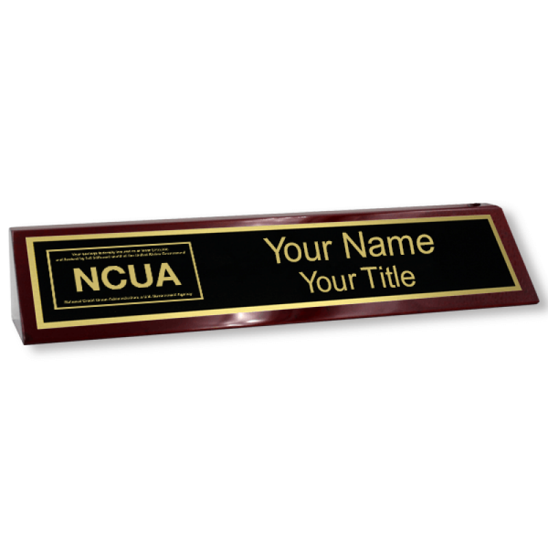Custom NCUA Logo Wood Desk Block
