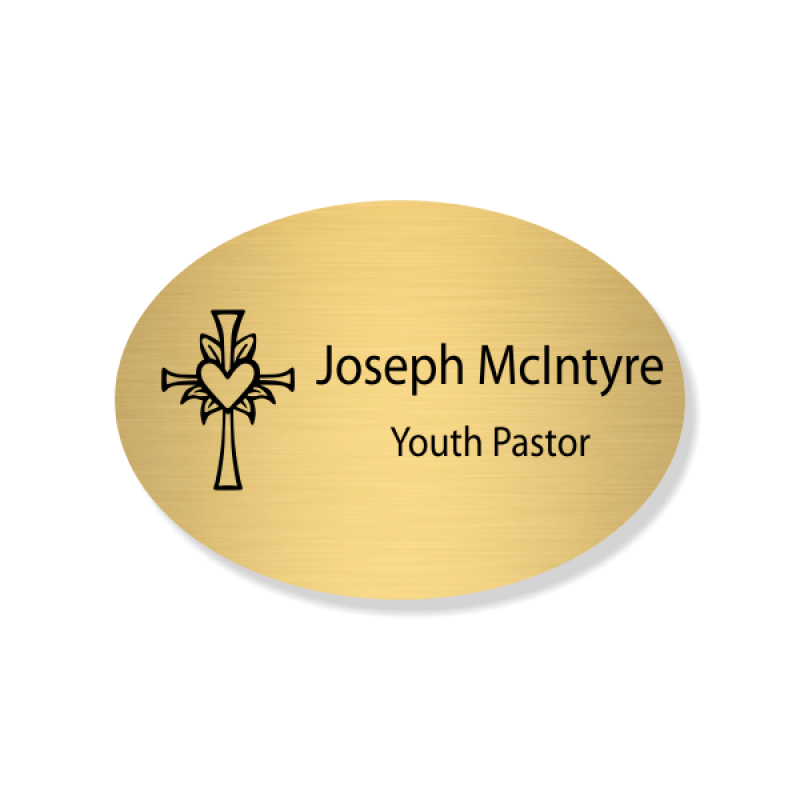 Cross with Lily and Heart Faith Engraved Name Tag - Oval Cross with Lily and Heart Faith Engraved Name Tag - Oval
