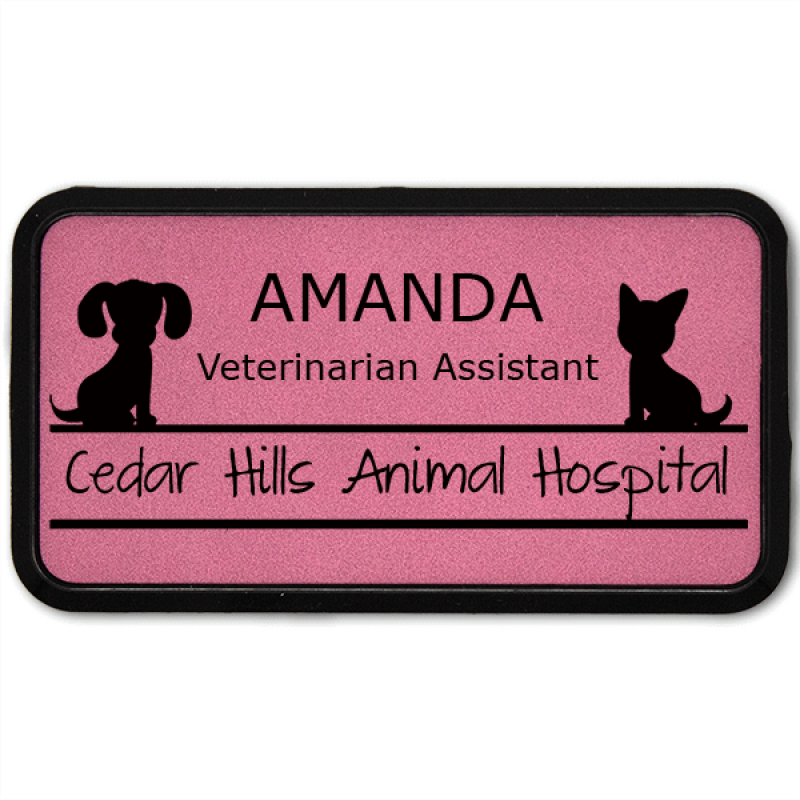 Dog and Cat Sitting On Line Large Veterinary Leatherette Name Tag Dog and Cat Sitting On Line Large Veterinary Leatherette Name Tag
