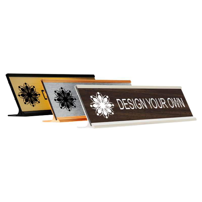 Engraved Desk Name Plate w/ Alum Holder | 2" x 8" Engraved Desk Name Plate w/ Alum Holder | 2" x 8"