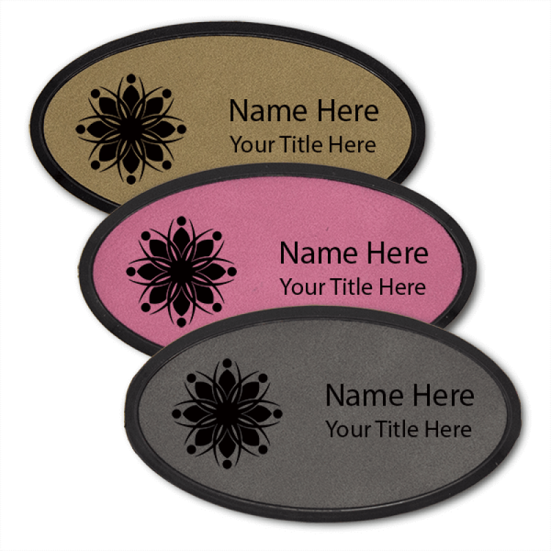 Leatherette Name Tag with Frame - Oval Leatherette Name Tag with Frame - Oval