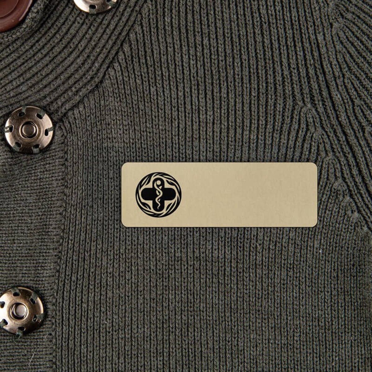 Gold Name tag with black logo 