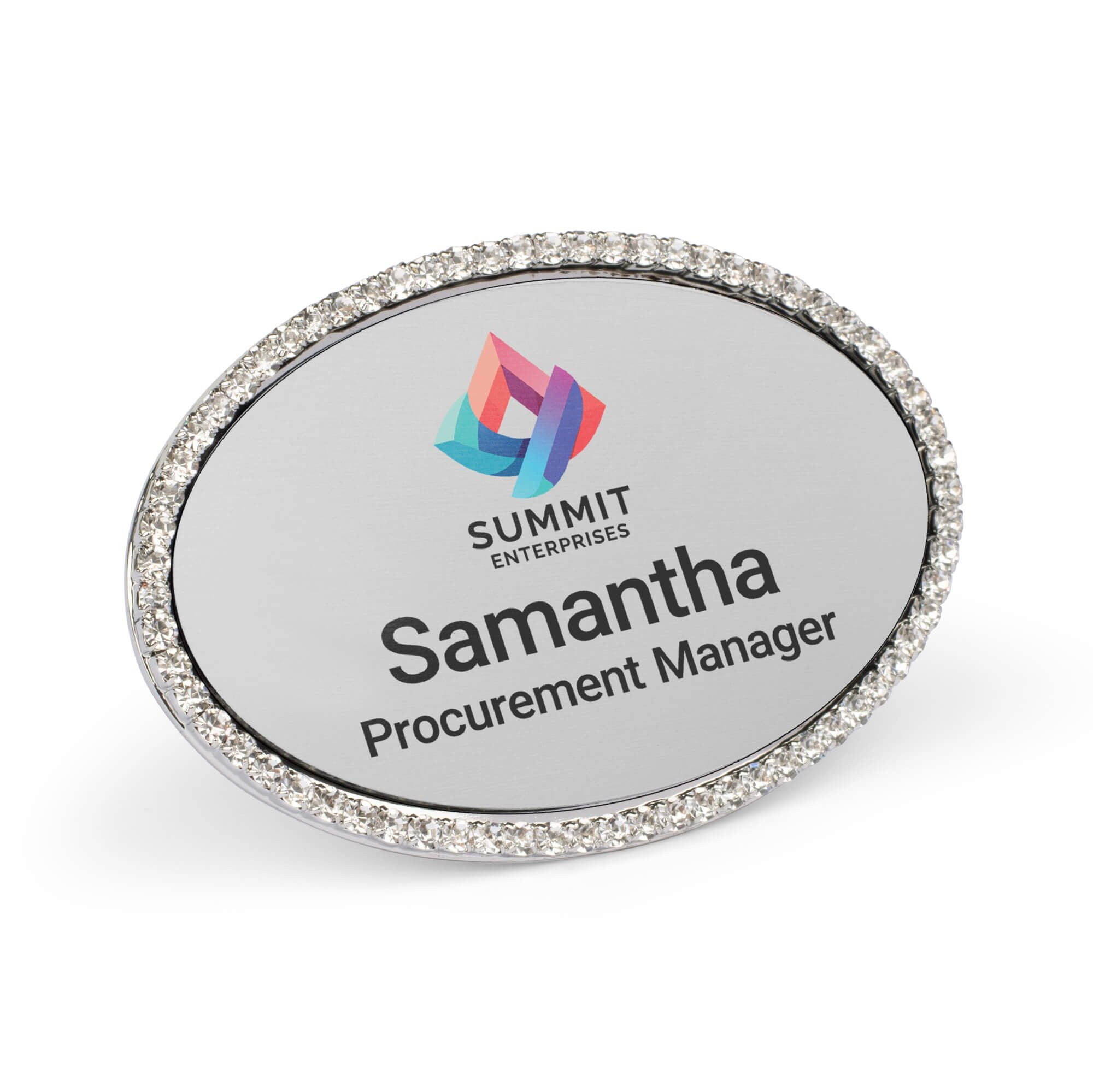 Silver Bling Oval Name Tag