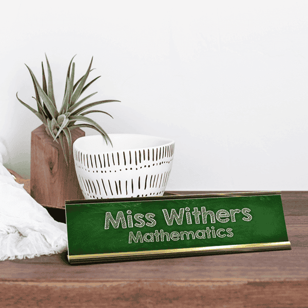 Green Chalkboard Style Teacher Desk Plate