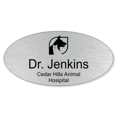 Dog and Cat In Box Veterinary Oval Name Tag