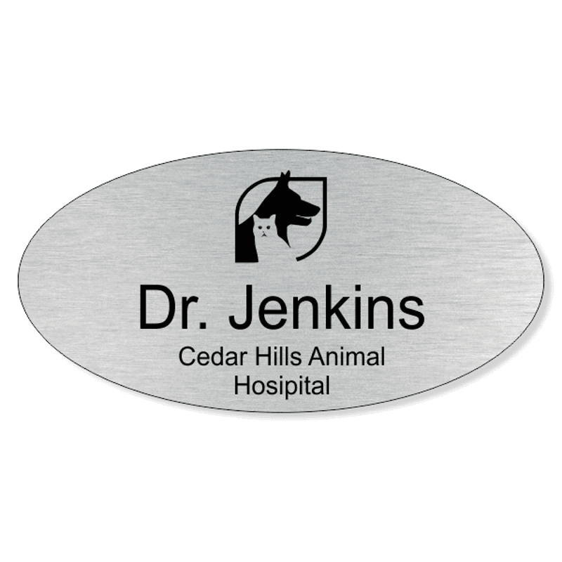 Dog and Cat In Box Veterinary Oval Name Tag