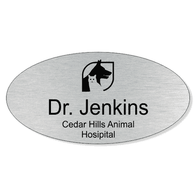 Dog and Cat In Box Veterinary Oval Name Tag
