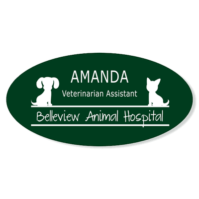 Dog and Cat Sitting On Line Veterinary Oval Name Tag