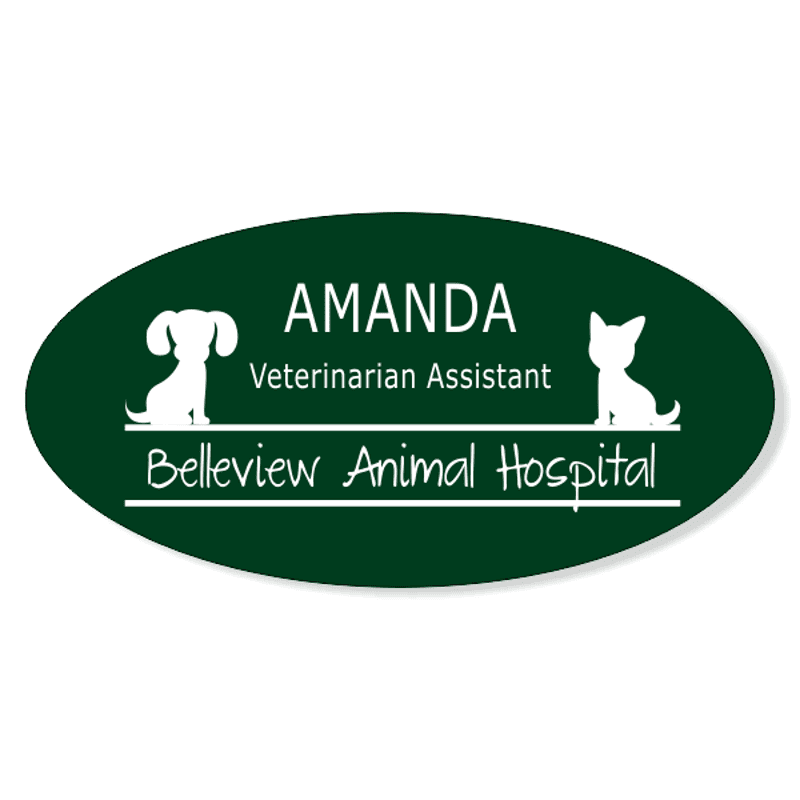 Dog and Cat Sitting On Line Veterinary Oval Name Tag