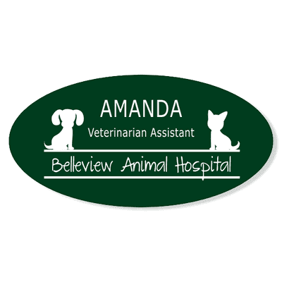 Dog and Cat Sitting On Line Veterinary Oval Name Tag