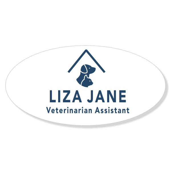 Dog and Cat Under Roof Veterinary Oval Name Tag