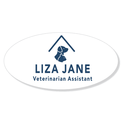 Dog and Cat Under Roof Veterinary Oval Name Tag