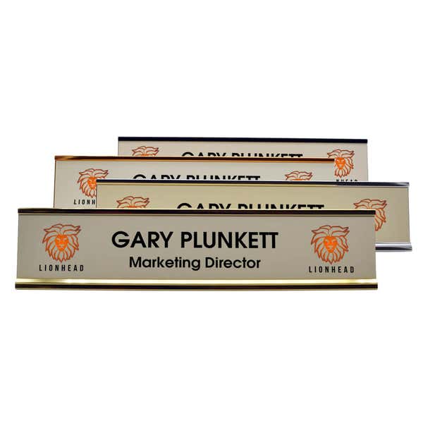 Large Full Color Desk Plate with Double Logo and Holder 