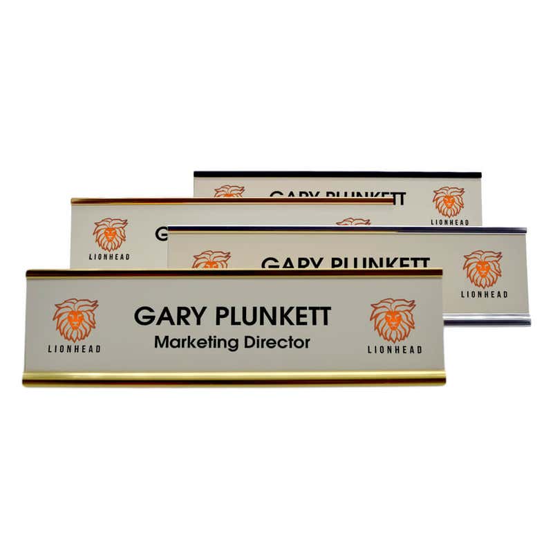 Double Logo Full Color 2 by 8 inch Desk Plate /Holder