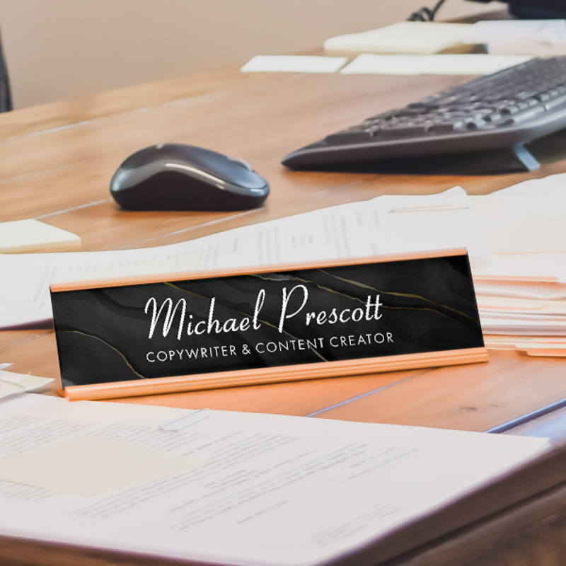 Modern Black Marble Desk Name Plate On Desk