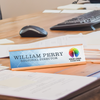 Upload Your Logo Corporate Blue Plaid Plastic Full Color Custom Desk Plate with Aluminum Holder