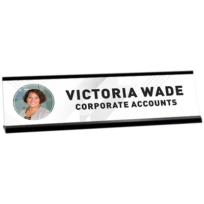 Upload Your Profile Picture Corporate Plastic Full Color Custom Desk Plate with Aluminum Holder