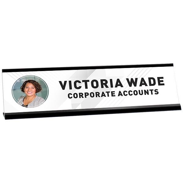 Upload Your Profile Picture Corporate Plastic Full Color Custom Desk Name Plate with Aluminum Holder
