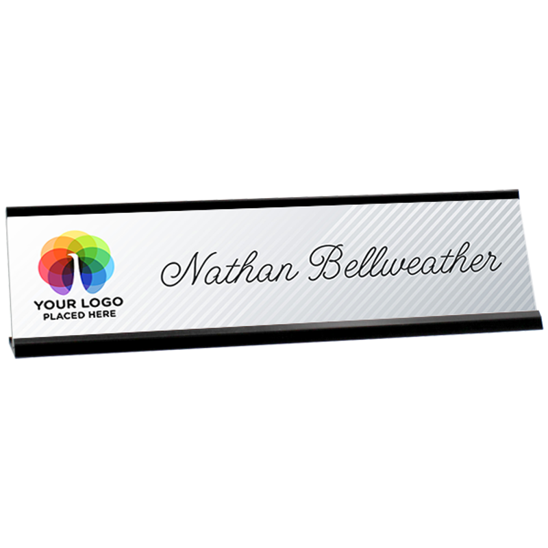 Upload Your Logo Corporate Script Plastic Full Color Custom Desk Plate with Aluminum Holder
