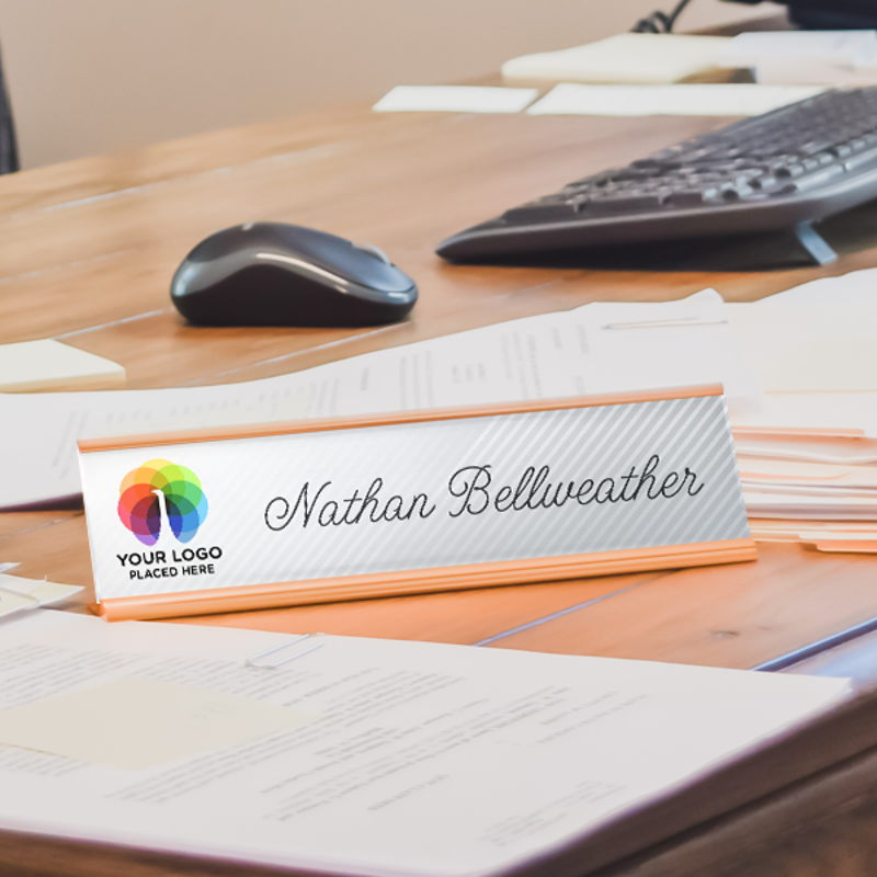 Upload Your Logo Corporate Script Desk Name Plate On Office Desk