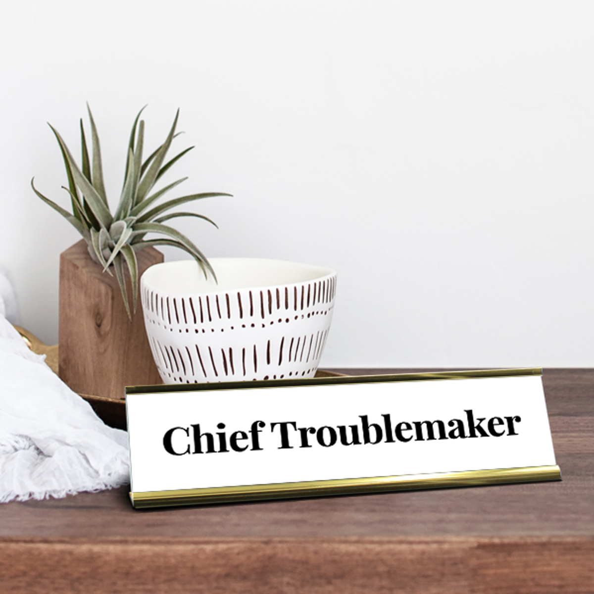 Chief Trouble Maker Engraved Plastic Funny Desk Plate On Desk