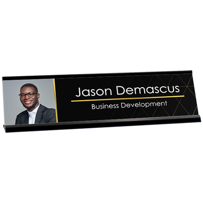 Upload Your Profile Picture Modern Black and Gold Plastic Full Color Custom Desk Plate with Aluminum Holder