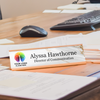 Upload Your Logo Elegant Silver and Gold Background Desk Name Plate On Office Desk