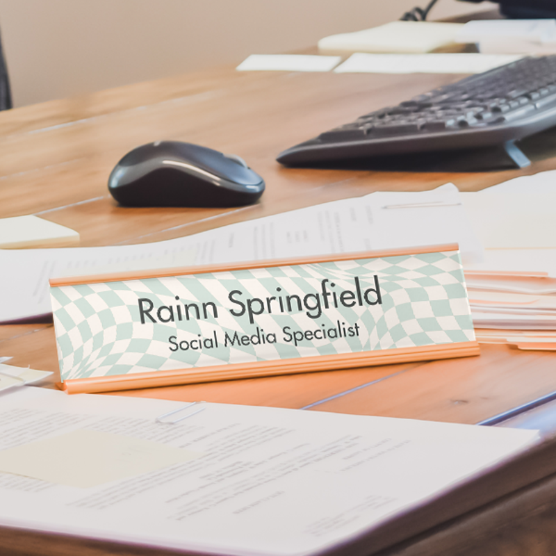 Wavy Checkerboard Desk Name Plate On Office Desk