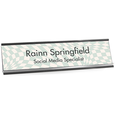 Wavy Checkerboard Pattern Designer Plastic Full Color Custom Desk Plate with Aluminum Holder