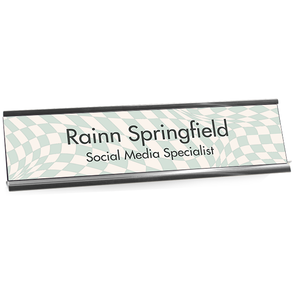 Wavy Checkerboard Pattern Full Color Custom Desk Plate with Aluminum Holder