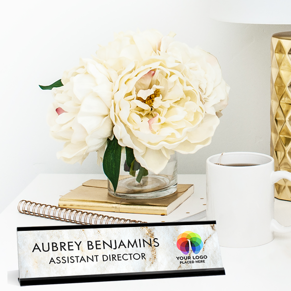 Upload Your Logo Marble Background Name Plate On Desk