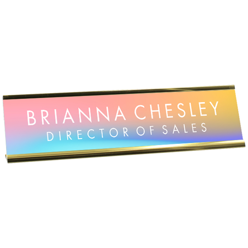 Soft Gradient Background Plastic Full Color Custom Desk Plate with Aluminum Holder