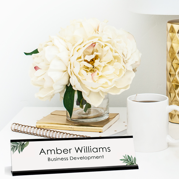 Botanical Corners Background Desk Name Plate On Desk