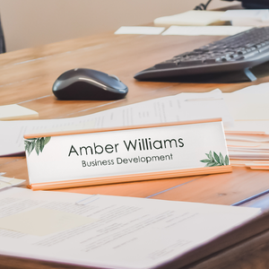 Botanical Corners Background Name Plate On Office Desk