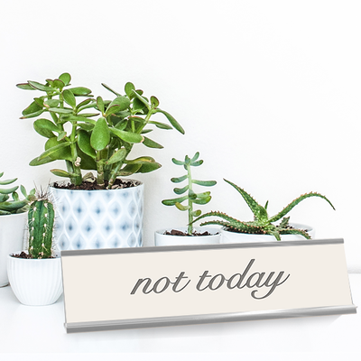 Not Today Full Color Plastic Funny Desk Plate with Aluminum Holder - alternate view