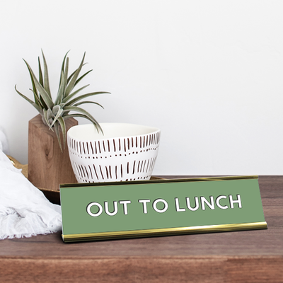 Out to Lunch Full Color Plastic Office Desk Plate with Aluminum Holder - alternate view