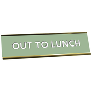 Out to Lunch Full Color Plastic Office Desk Plate with Aluminum Holder