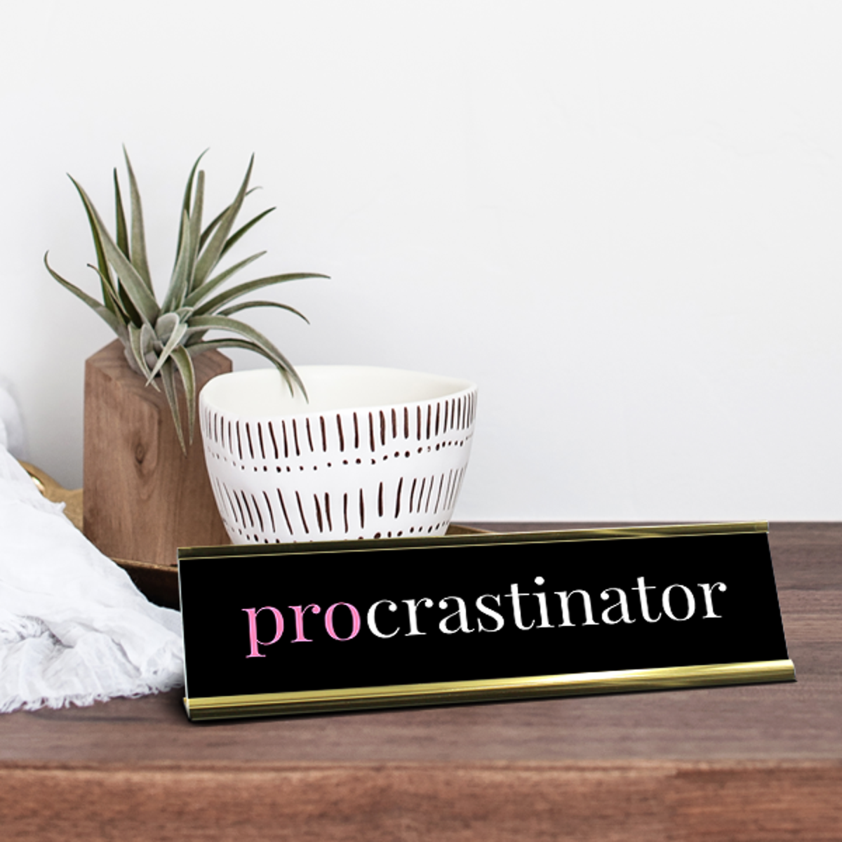 Procrastinator Full Color Plastic Funny Desk Plate with Aluminum Holder
