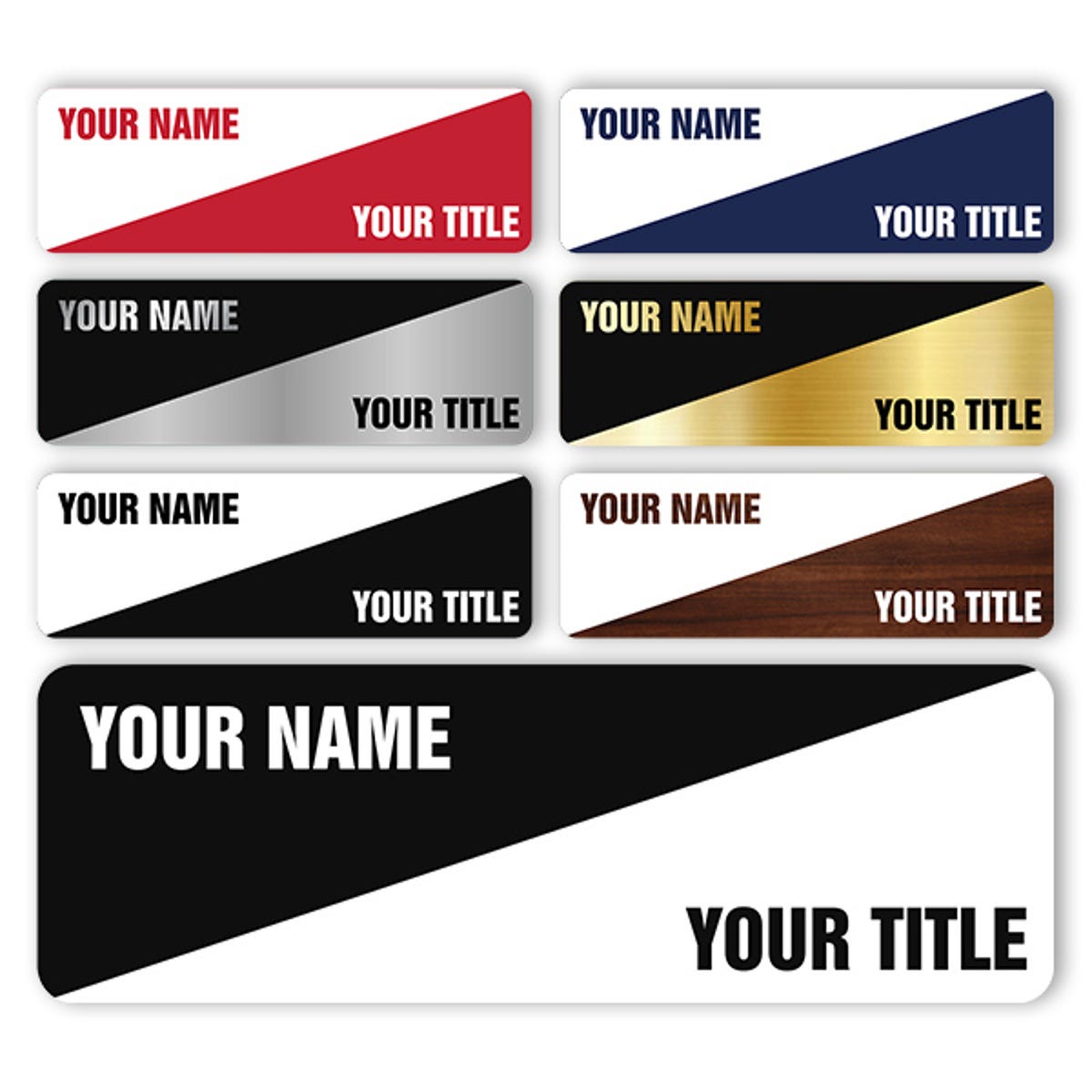 Engraved Plastic Custom Name Tag with Diagonal Design on White Background