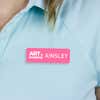 Engraved Plastic Upload Your Logo Custom Name Tag in Block Font on Blue Polo Shirt